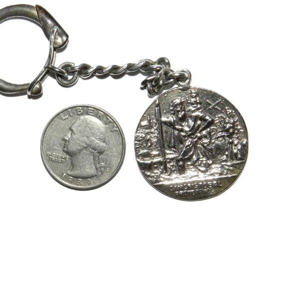 Mexico Sterling Silver San Cristobal Religious Medal Key Chain Protegenos - Picture 6 of 15